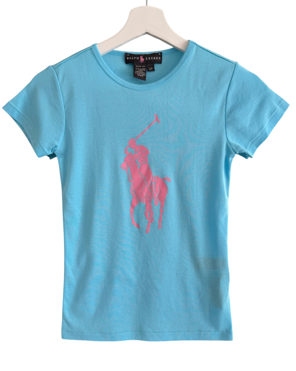 SOLD* Polo Ralph Lauren Big Pony Logo T-Shirt Vintage Y2K Blue Slim Fit Cotton